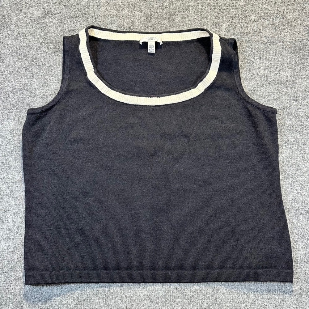 St. John Legacy Knit Shell Women XL Black Cream Classic Preppy Minimalist